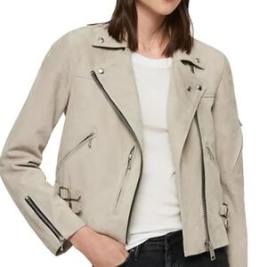 All Saints Off White Leather Motorcycle Jacket Size UK 4/ US XXS